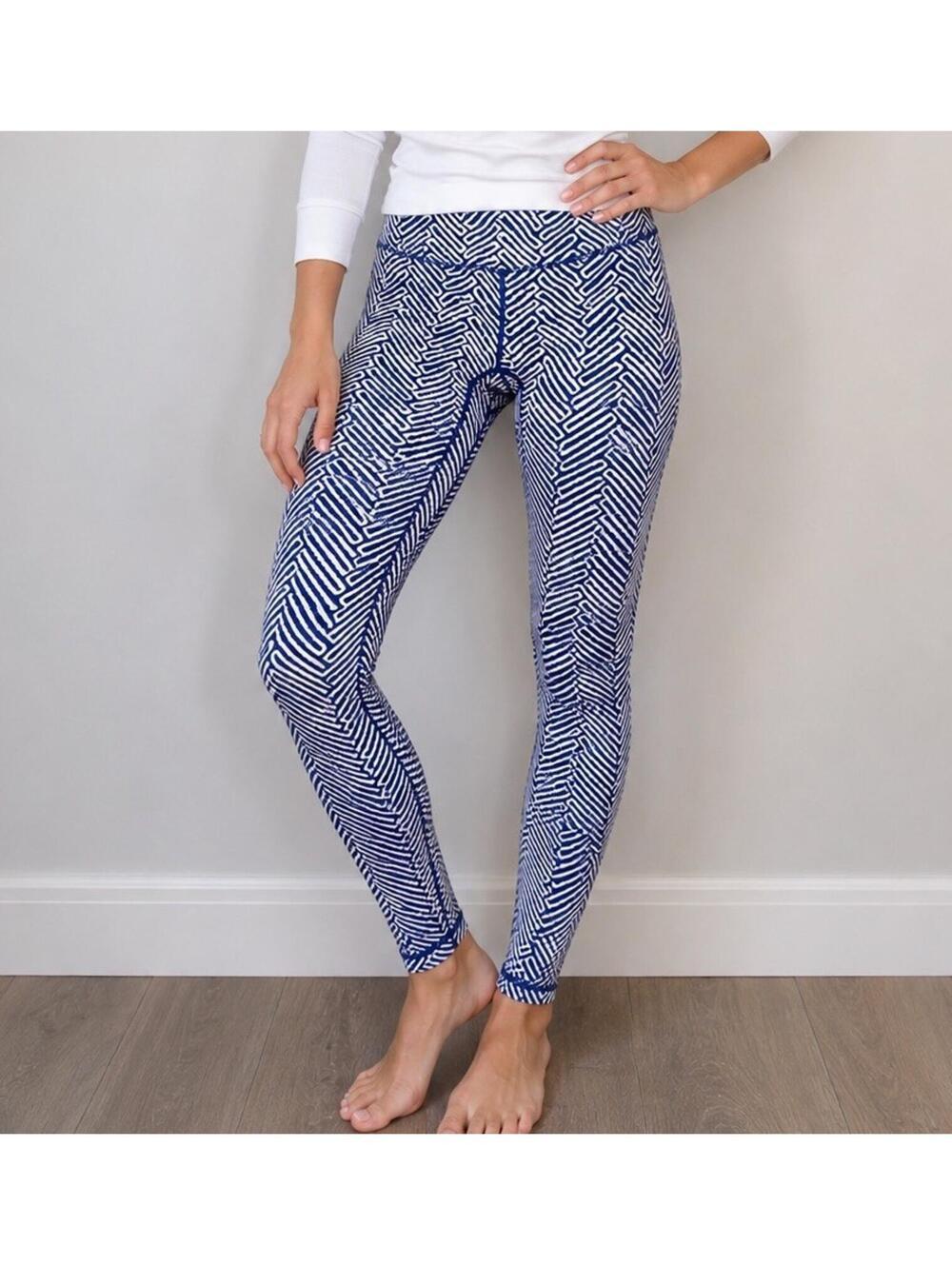 J. McLaughlin Blue White Chevron Leggings Small Preppy Coastal Beach Nautical